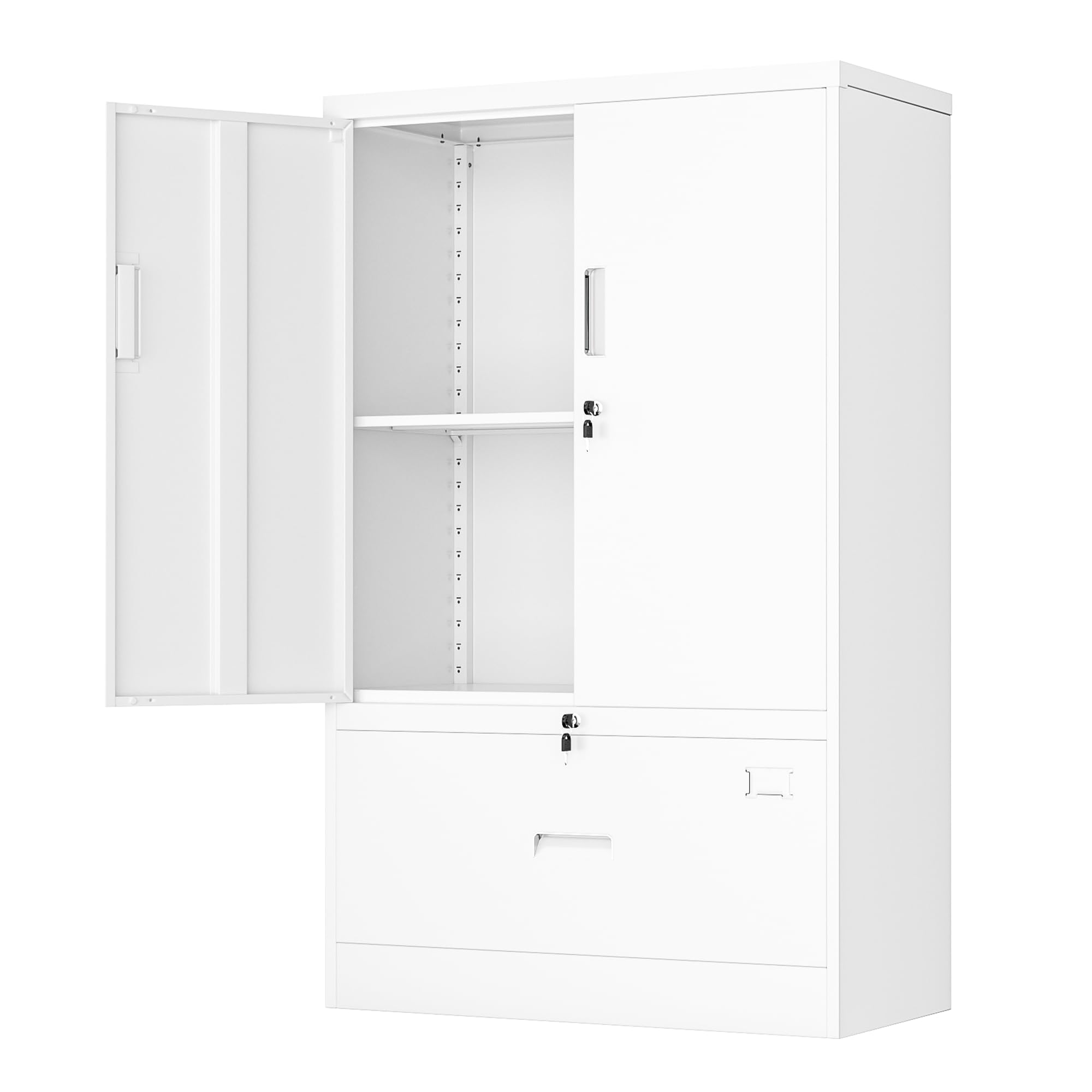 INTERGREAT Metal Storage Cabinet with Drawer,52" H*32" W*16" D File Cabinets,Steel Locking Storage Cabinet with Doors and Shelves for Home,Office,Garage,School,Fit A4/Letter/Legal File (White)