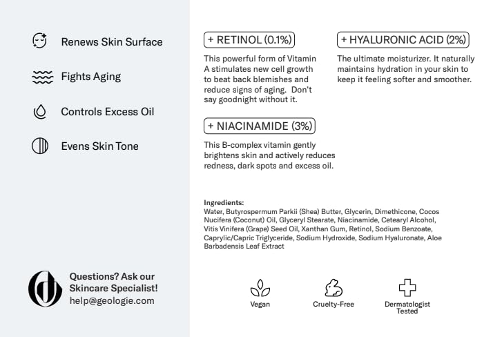 Geologie Retinol Anti-Aging Face Cream for Sensitive Skin | Beginner-Friendly .1% Retinol Formula | Effective Results | Reduces Wrinkles | For Men & Women - Image 9