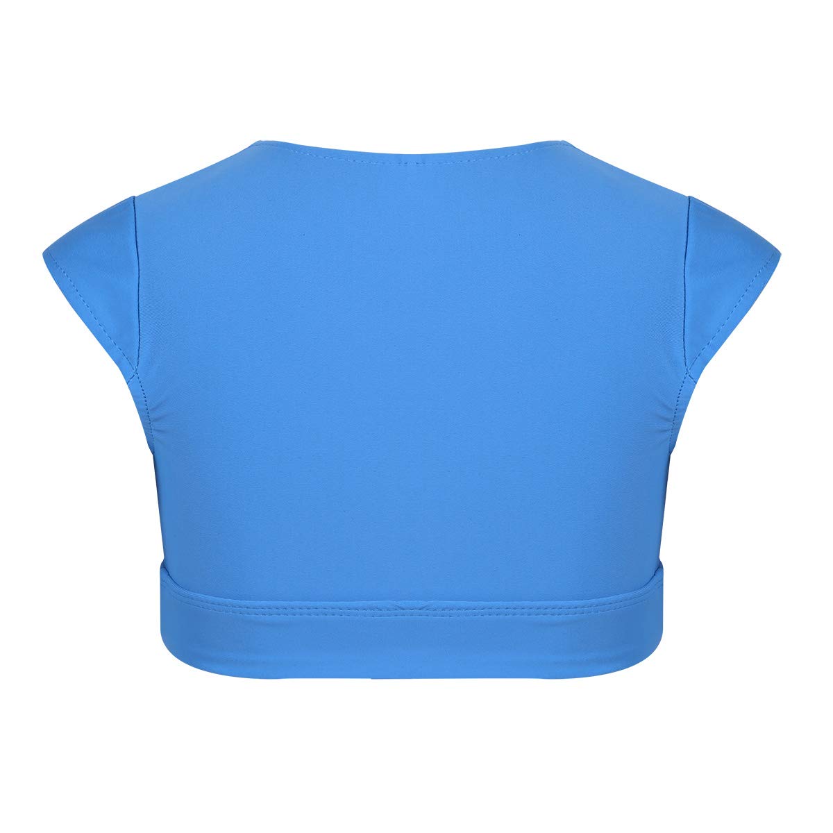 Mufeng Kids Girls Athletic Crop Tops Dance Sports Bras Bralette Activewear Dancewear V Neck Top T-Shirts Vest Cap Sleeves Blue 4