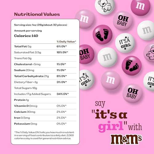 Image of M&M'S World It's A Girl Milk Chocolate Candy 2lb Bag with Pink and White M&M'S for Baby Girl Showers Gender Reveal Parties and Baby Celebration Favors