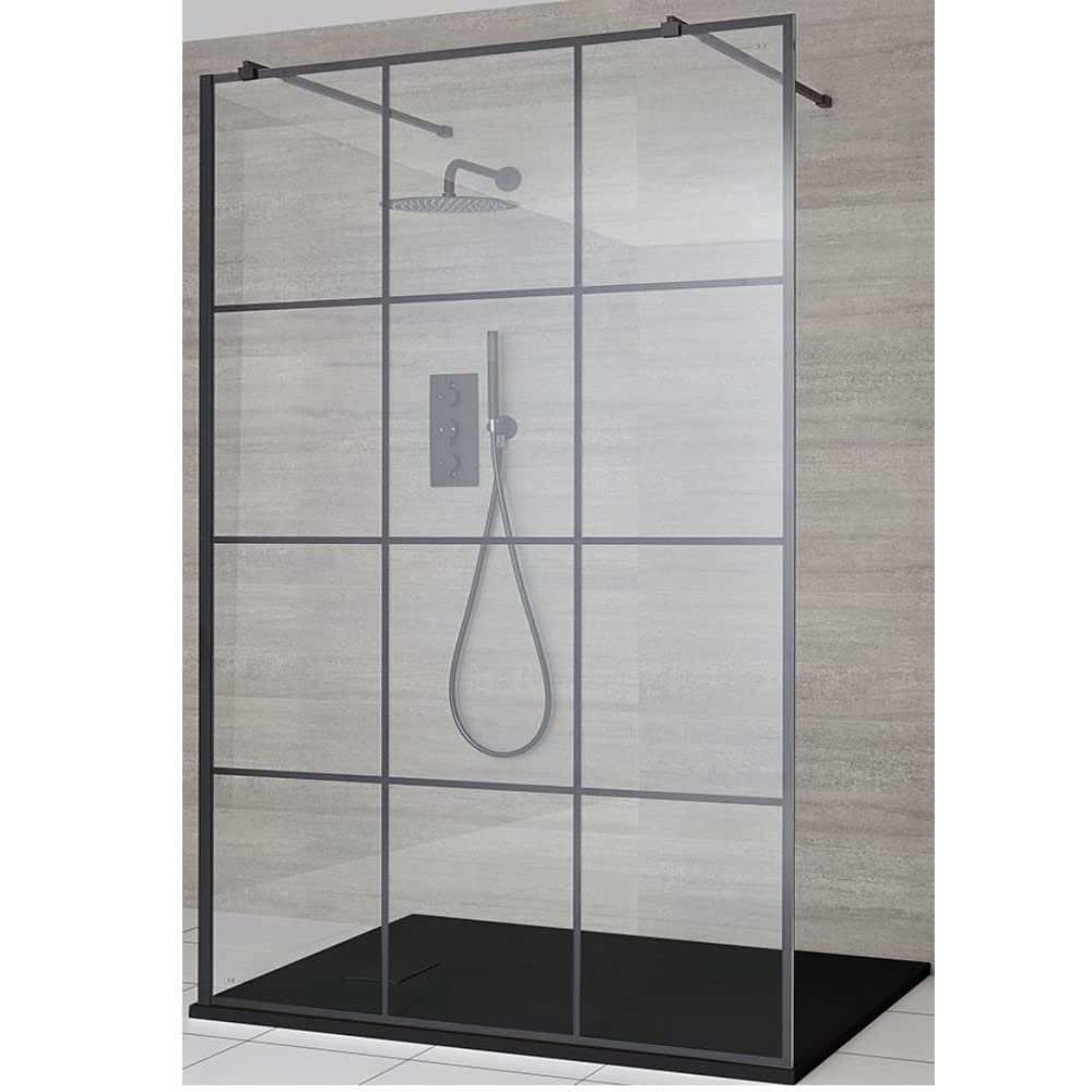 Milano Graphite Barq Black Grid Floating Glass Shower Enclosure Tray - 900Mm X 800Mm