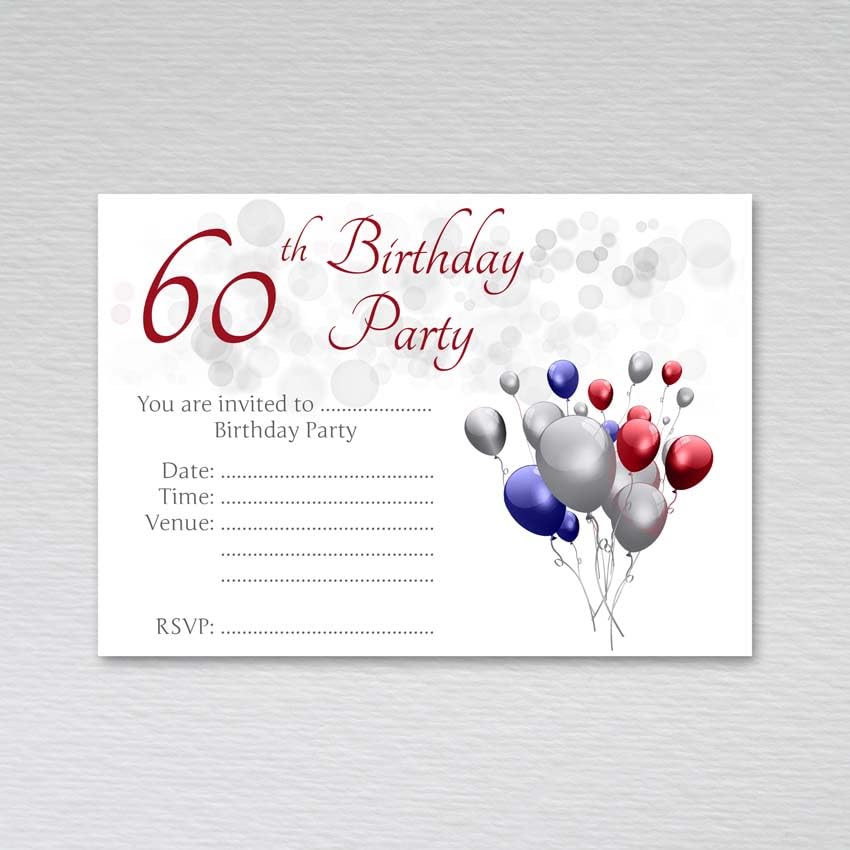 Webspectations Pack of 60th Birthday Party Invitations: Red, Blue, Silver Sixtieth Invites for Male & Female Birthday Parties: 60th Birthday Invites (Pack of 50 without Envelopes)