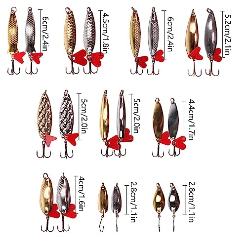 TopHomer 21 x kit de colheres de pesca, iscas duras de água salgada, colher de fundição, para truta