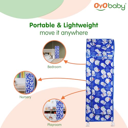 Image of OYO BABY Kids Wardrobe for Storage 6 Shelves | Heavy Duty Plastic Almirah for Baby Clothes, Toys & Books Rack | Compact Storage Organizer for Nursery /Bedroom [Cartoon Printed - Blue]