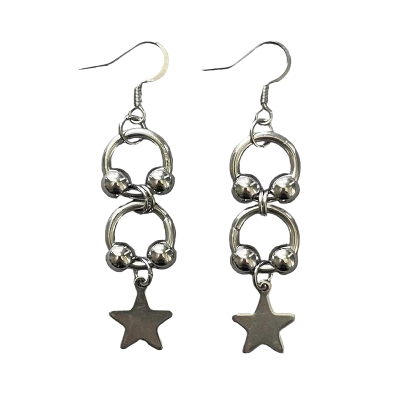 YUHANGCIYEDangle Earrings,Punk e Star Dangle Earrings Stylish Stainless Steel Beads Drop Earrings Ear Jewelry Ear Hook Party Ear Accessory