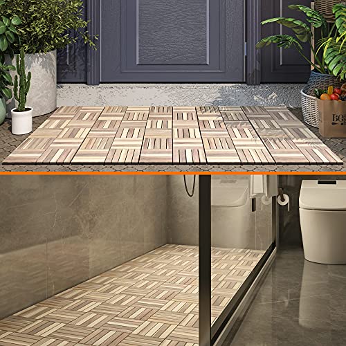 Image of Interbuild Acacia Hardwood Decking Tiles,Decking Board Organic White 30x30cm 10 Tiles = 0.9 ㎡ per Pack for Patio & Balcony