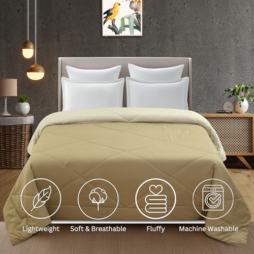 Image of Galaxy Home Decor Premium Microfibre Reversible Comforter | Ultra-Soft, Lightweight & All-Season Warm Quilt | Cozy AC Blanket for Double Bed 90 inch x 100 inch | 220 GSM, Beige & Cream