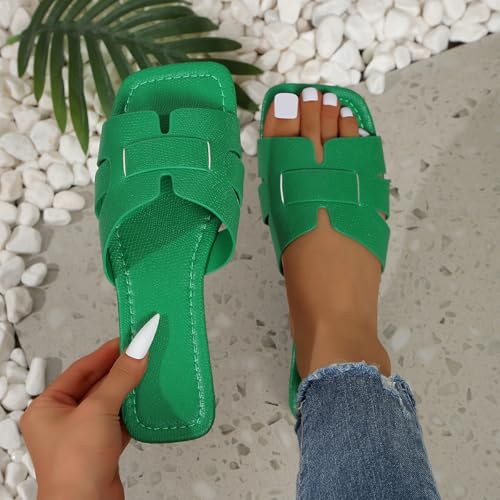 Image of Women's Dressy Casual Flat Sandals, Elegant Comfortable Slip-On Slides with Textured Upper, Versatile Dressy Style for Everyday Wear