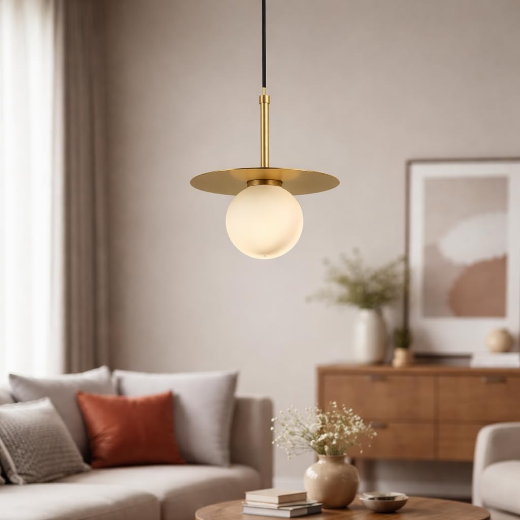 HDC Luxury Marble Finish Globe Pendant Light with Circular Metal Frame for Living Room & Bedroom | Modern Hanging Lamp for Dining Area | Decorative Ceiling Pendant Light for Indoor Home Décor-image-34