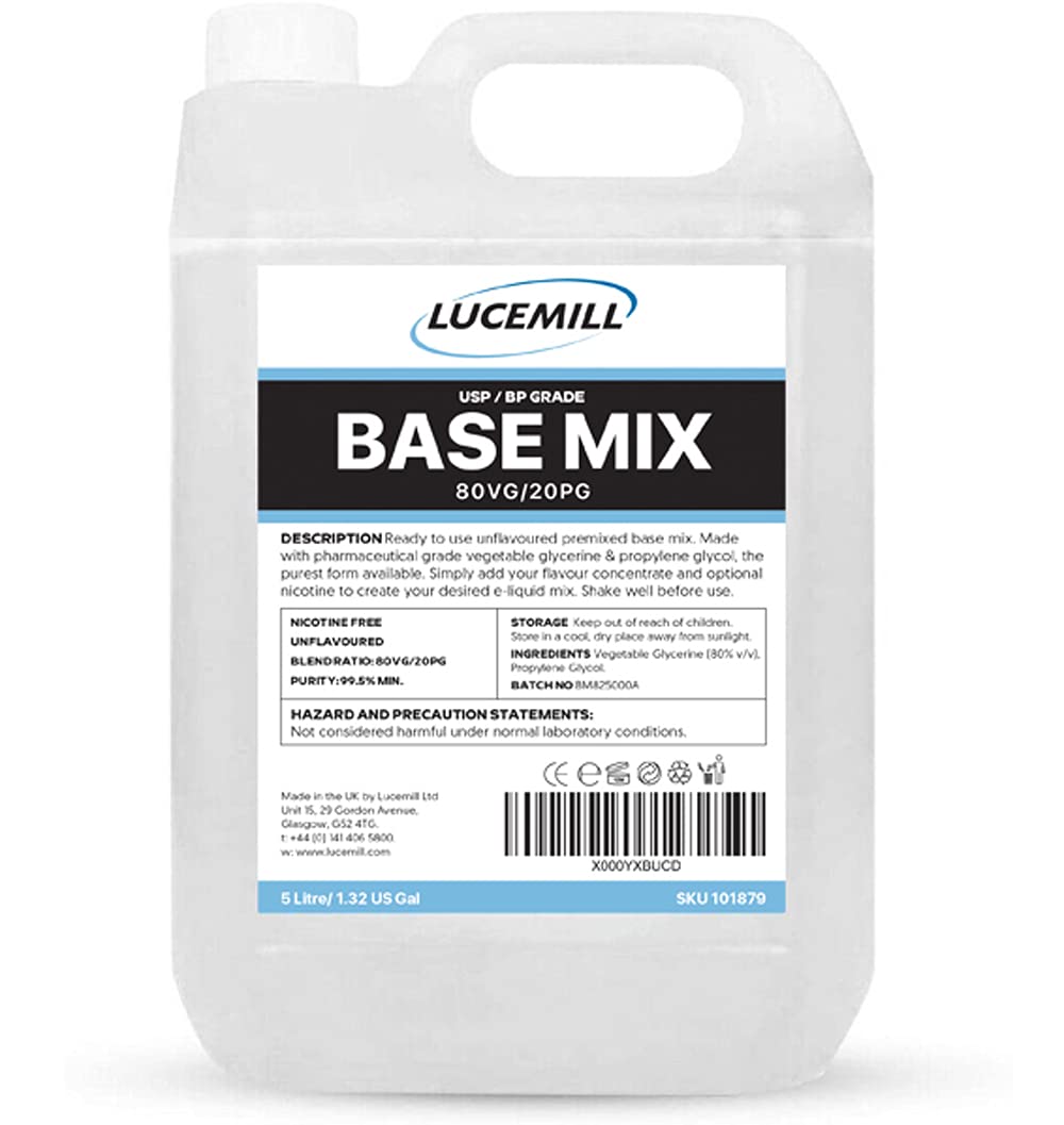 Lucemill 80VG/20PG Premixed Liquid | 5 Litre | High Purity USP/EP Grade | Smooth, Balanced 80/20 Glycerine Glycol Blend for Pharmaceutical & Food Applications