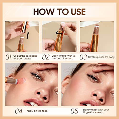 Contour Stick Contour Beauty Wand - Liquid Bronzer Stick Highlighter Cream Contour Blush Stick With Fine Cushion Applicator, Face Makeup Lumi Glotion For Face&Body Create Flawless Finish Cruelty-Free (Blush Peach) #TOP5