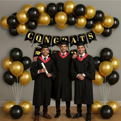 Image of Party Propz Congrats Banner - 32 Pcs Black and Golden Graduation Decoration | Decoration Items for Decorations | School Graduation Decoration's (Latex)