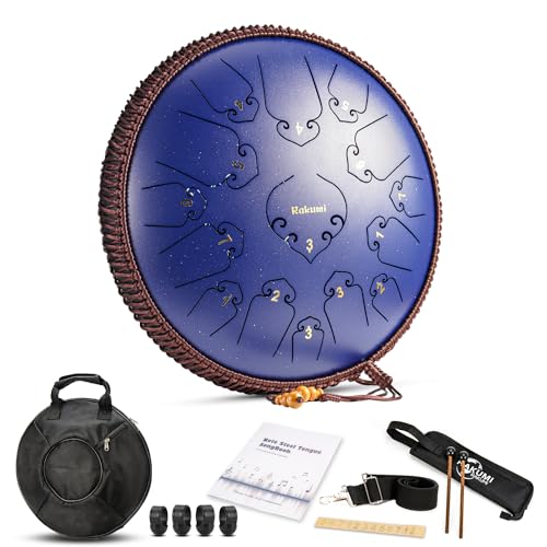 14 Inch 15 Note Steel Tongue Drum Percussion Instrument Lotus Hand Pan Drum with Ultra Wide Range and Drum Mallets Carry Ba