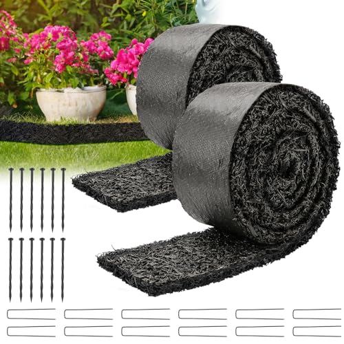 LukLoy 2Pack 120L X 4.5W Black Rubber Mulch for Landscaping with Fixing Stakes Recycled Rubber Mulch Mat Roll Permanent Weed Barrier Garden Edging Border Mat for Gardening Plants Flowers