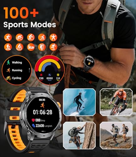 Image of Military Smart Watches for Men(3 Bands),1000mAh Battery /1.7 inch HD Large Screen Smartwatch, LED Flashlight /120+ Sports Modes /Sleep Monitor, IP68 Waterproof Fitness Tracker Watch for Android iOS,Black