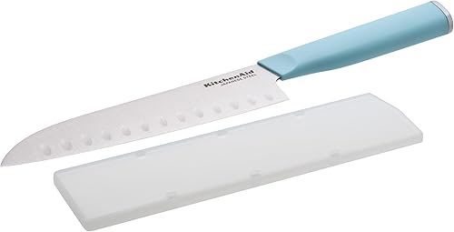 Miniatura 6 de KitchenAid Cuchillo Santoku forjado gourmet con cubierta de hoja de ajuste personalizado, cuchillo de cocina afilado, hoja de acero inoxidable