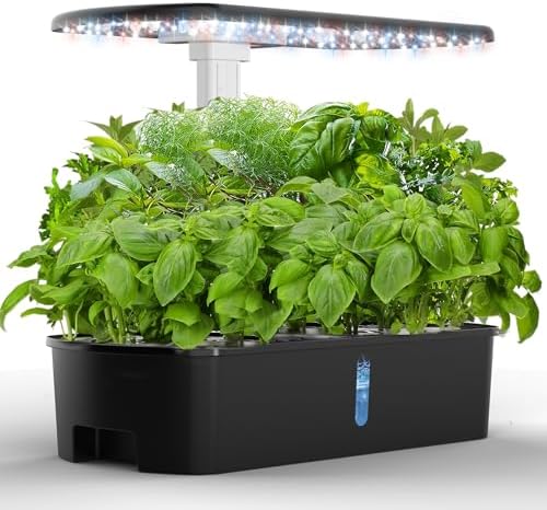 Large Hydroponics Growing System, 12 Pods Smart Indoor Herb Garden with LED Lights, Height Adjustable Gardening System for Home, Kitchen, Gardening Gifts for Father & Mother, Black