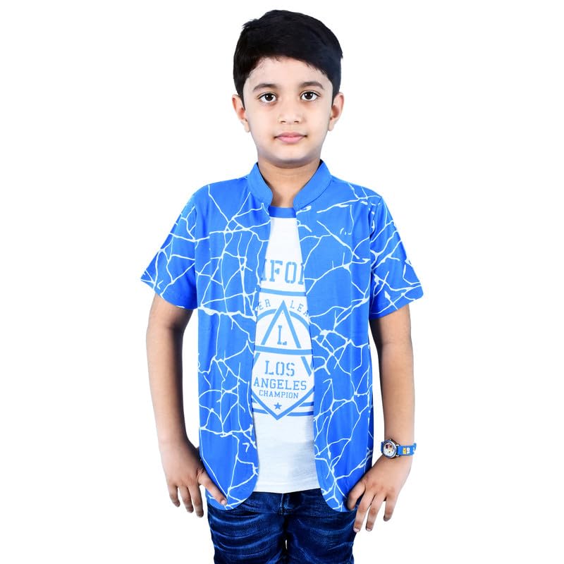 Image of Jam & Sugar Boys Cotton Printed T-Shirt with Attached Shrug Jacket - Half Sleeves
