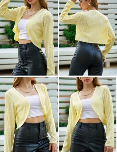 Image of ZAFUL Women's Long Sleeve Ribbed Cropped Cardigan Sweaters Open Front Bolero Short Shrugs S-XXL