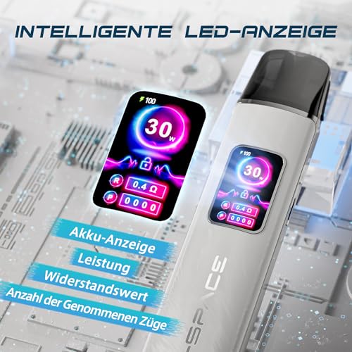 ET2 Vape Pod System 30W Nachfüllbar E Zigarette Vaporizer 1000mAh Akku, Einstellbarer Luftstrom Schnellladung Verdampfer E zigaretten für DTL/RDL/MTL Vaping ohne Liquid ohne Nikotin Federgrau