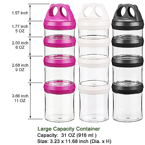 Image of BeneLabel Stackable Food Storage Containers with Twist Lock System - BPA-Free Tritan Containers for Travel, Formula, Protein Powder, Snacks - Leakproof & Dishwasher Safe (Red&Blue&Black, 31oz per)