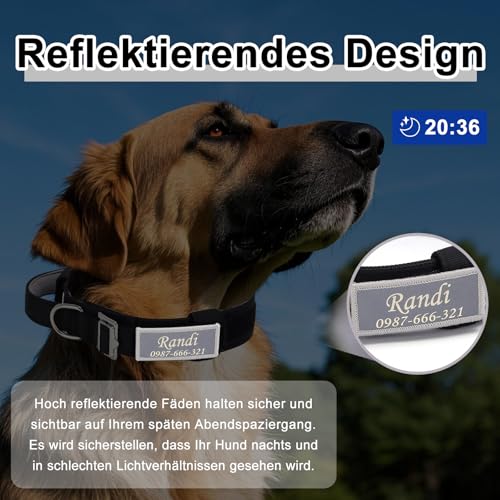 Hundehalsband Personalisiert Mit Metallschnalle und Reflektierendes Etikett, Leichtes Taktisches Personalisiert Hundehalsband für Große Mittlere Hunde, Benutzerdefinierte Hunde Halsband