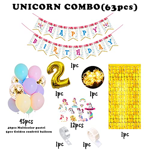 Image of Party Propz Paper,Carsdtock,Foil,Latex Unicorn Theme Birthday Decorations Items- 63Pcs Two Sweet Decoration|Baby Birthday Decoration Items|2Nd Birthday Decoration Items,Multicolor