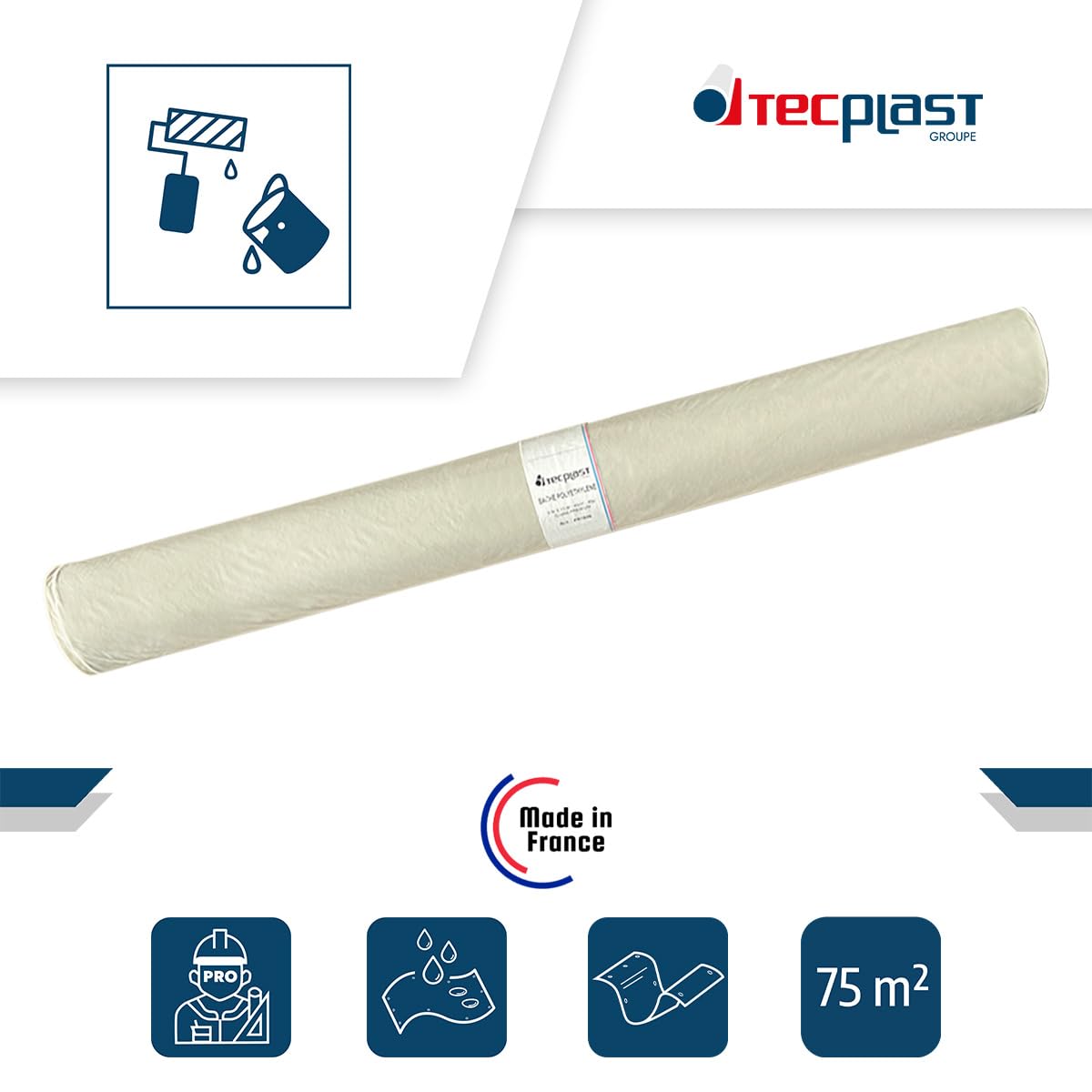 Plástico Cubretodo para Pintura 3x25 m Translúcido - Calidad Profesional TECPLAST 80RPE - Plástico protector - Hecha en Francia