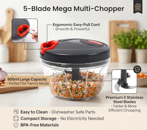 Image of Vegetable Chopper | Manual Food Chopper with Stainless Steel Blades | Onion Cutter, Garlic Cutter, Chilli Cutter (Multicolore, 450ml)