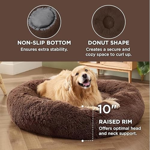 Image of ZEXSAZONE Summer Colling Calming Donut Dog Bed Mat for Medium Dogs & Cats | Ultra Soft Plush Washable Round Pet Bed | Anti-Slip Bottom Dog Mattress | Fluffy Cozy Pet Cushion | Coffee | 70 x 70 x 15 cm