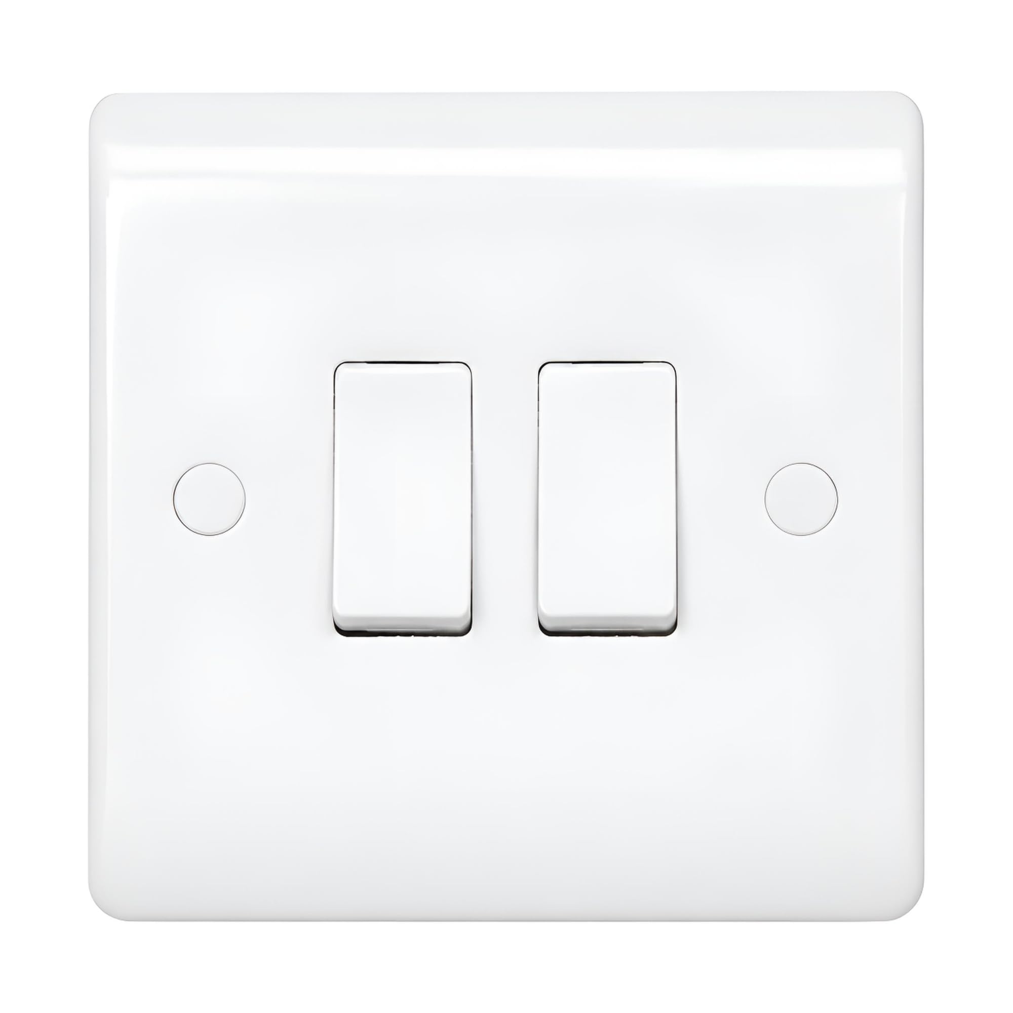 AMK® 10A 2 Gang 2 Way Light Switch Round Edge White Wall Faceplate Fitting