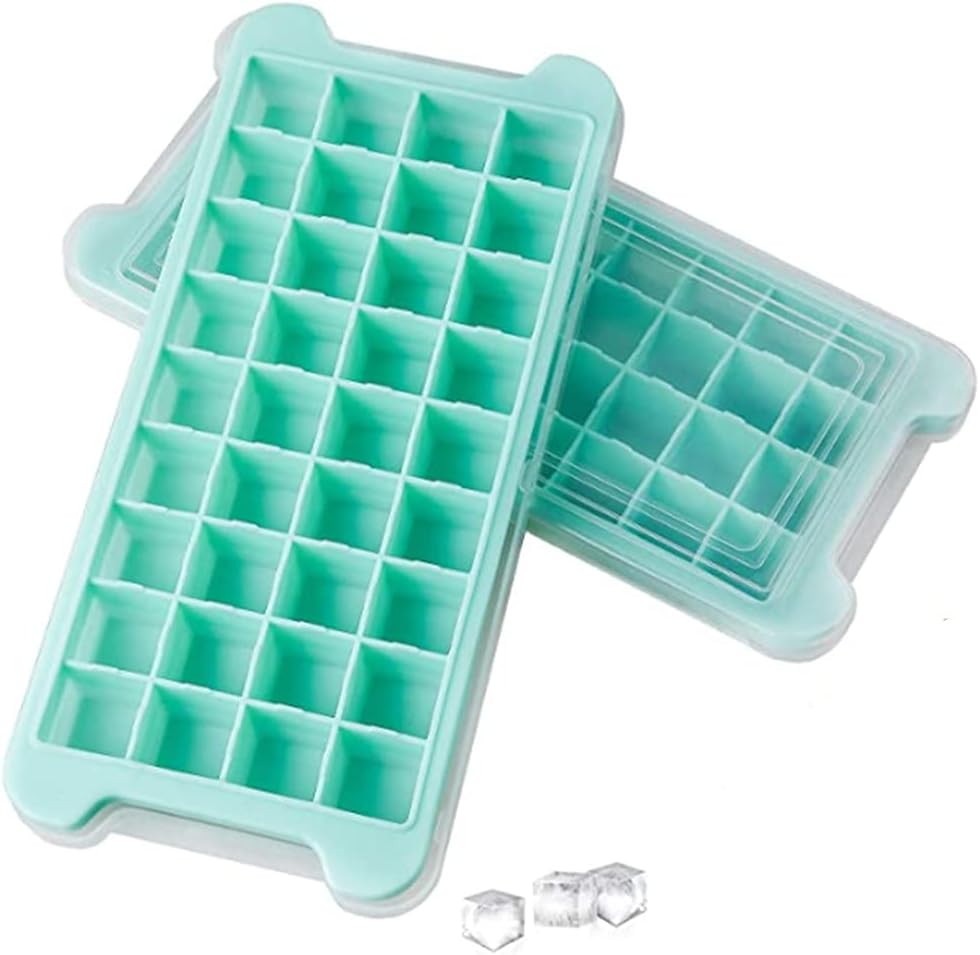 Ice Cube Trays, 2 Pack Silicone Flexible Ice Cube Trays with Lid, 72 Cubes Reusable Ice Trays, Easy to Release, for Chilled Drinks, Whiskey and Cocktails
