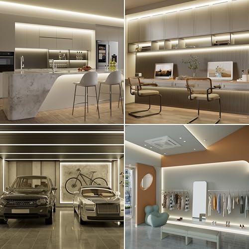 Image of MIWISE COB LED Strip 32.8ft /10m,CRI 90+ Natural White 4000K High Lumen Super Bright Flexible DC24V LED Tape Light,for Cabinet Home Office DIY Lighting Projects(Adapter&Controller NOT Included)