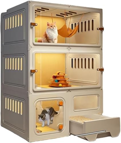 Tufduzo 猫用トイレ付き 1-3匹の猫に最適な運動場所 猫ケージ 猫ケージ 屋内 ポータブル猫ケージ 屋内用トイレ付き 大型DIY猫フェンス 通気性良好 猫ケージ 猫ケージ 猫ケージ (三層 70×45×105cm)