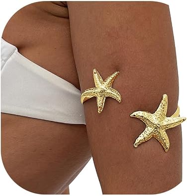 Simple Starfish Pendant Upper Arm Bracelet Bikini Beach Adjustable Open Arm Cuff Bangle Bracelets Summer Body Jewelry for Women