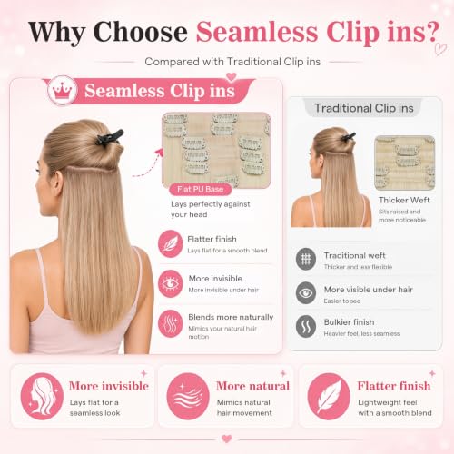 Image of Moresoo Blonde Clip in Hair Extensions, 14inch PU Weft, Real Human Hair