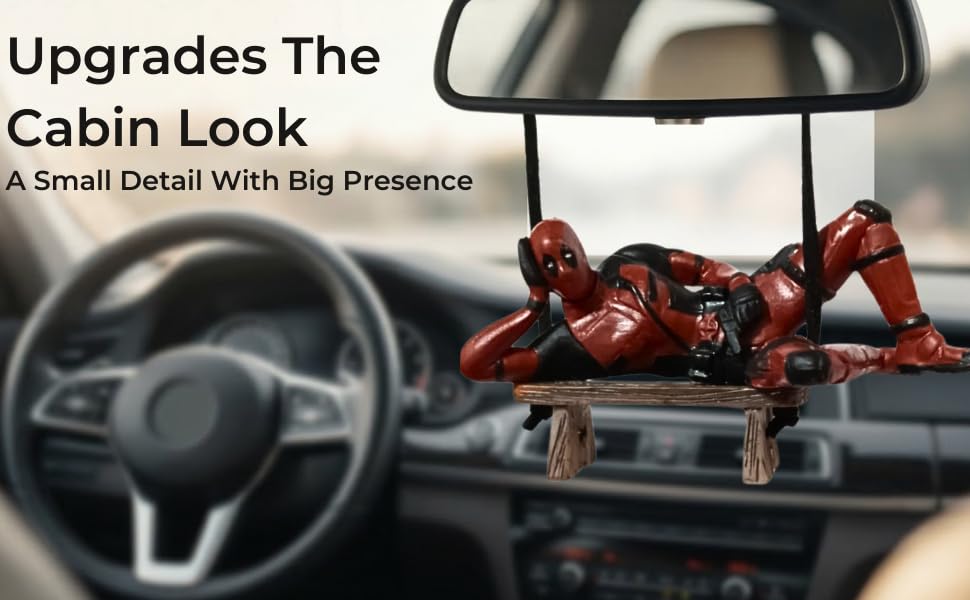 Image of YOURKARTS.COM Deadpool Car Hanging Toy for Rearview Mirror Superhero Car Accessory | Cute Swinging Deadpool Figurine for Car Interior Decoration | Gift for Car (Hanging Superhero-A)