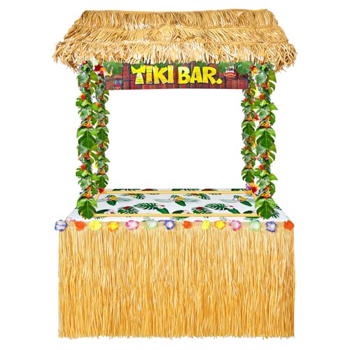 Yudlto 50Pcs Tiki Bar Decor Hut Kit, Hawaiian Party Decorations with Tiki Hut, Banner, Roof, Palm Leaves, Flower Garland & Table Skirt, Luau Pool Beach Party Supplies by Yudlto - Used condition - Image 9