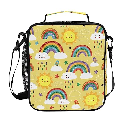 Lunch Bags for Kids Boys Girls Toddler Yellow Cute Rainbow Cloud Bird and Sun Reusable Insulated Lunch Box