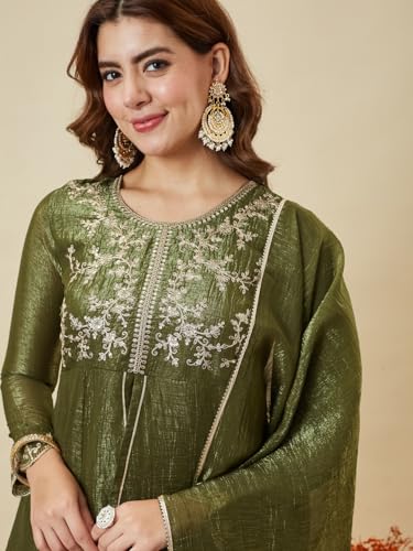 Image of MOKOSH Women's Silk Embroidered Peplum Kurta Sharara with Dupatta | Kurta Set | Ethnic Wear |Round Neck Full Sleeve Kurta | 3 Piece Outfit |Embroidered