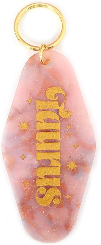 Astrological Leo Zodiac Sign Acrylic Keychain with Gold Stars