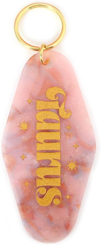 Astrological Leo Zodiac Sign Acrylic Keychain with Gold Stars