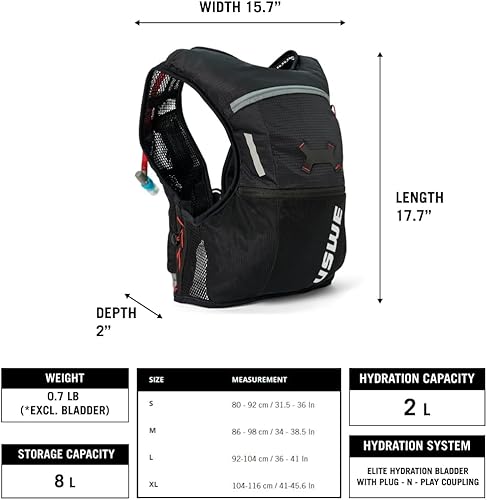 Miniatura 2 de USWE Rush - Chaleco de hidratación para bicicleta, 8 L, correas ajustables para el pecho, chaleco de hidratación para correr, vejiga de hidratación