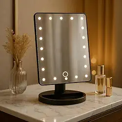 Espelho de Mesa com LED para Maquiagem – Espelho de Maquiagem com Luz Touch, Portátil, Articulado, Iluminado para Penteadeira e Skincare - LealShop