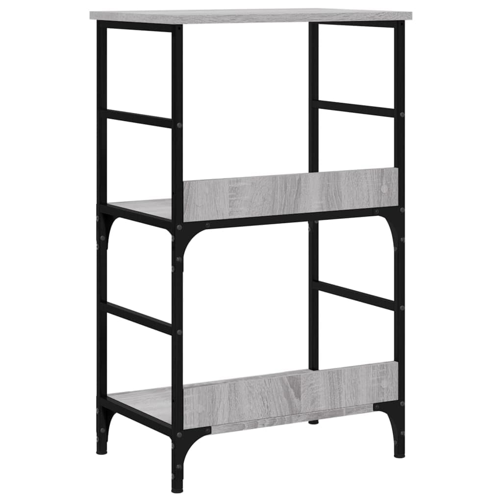 Bücherregal Grau Sonoma aus Holzwerkstoff mit Stahlrahmen 50x33x82 cm freistehend, offenes Regalsystem für Wohnzimmer, Büro, Kinderzimmer, platzsparend mit Stauraum und Ablagefach