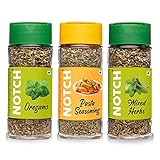 NOTCH Oregano Seasoning For Pizza/Pasta Seasoning | Handpicked Dried Herbs | Oregano 20 Gm, Mixed Herbs 20 Gm, Pasta Seasoning Spice Mix 45 Gm | Glass Bottle (Pack Of 3)