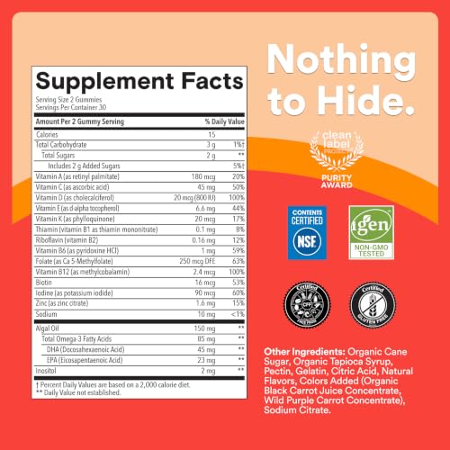 Image of SmartyPants Kids Multivitamin Gummies with Omega 3 DHA /EPA, Vitamins D3, C, B12, B6, A, K, and Zinc, Gluten Free, Clean Label, Cherry Berry Flavor, 60 Gummies (30 Day Supply)