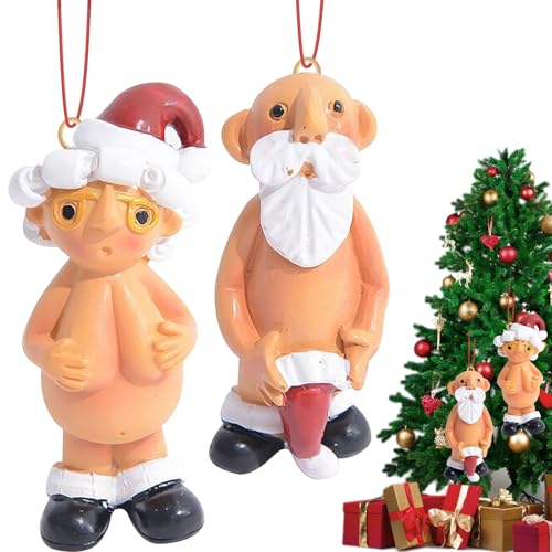 2-Piece Set Christmas Decorations, Naughty Santa, Santa Pendant, Funny Xmas Party Decor Ornaments, for Home, New Year's Eve Decorations, Tree, Toys Gifts (8CM)