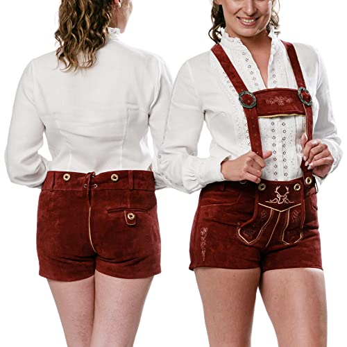 Image of BAVARIA TRACHTEN Authentic Lederhosen Women - Ladies Octoberfest Outfit - Damen Wurstfest Costume - Cherry Red