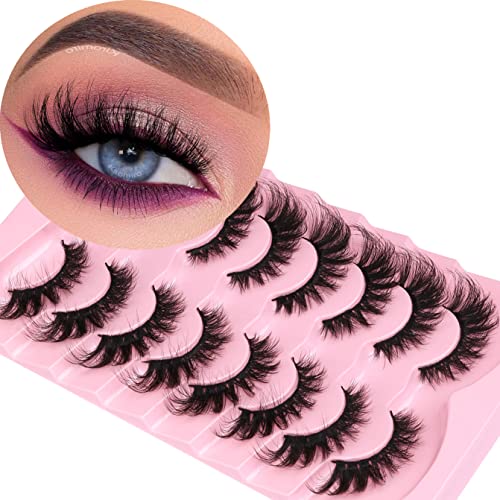 False Eyelashes Fluffy Faux mink Lashes Wispy Cat Eye Lashes Dramatic Long Fake Lashes Extensions Strip Eyelashe Pack 8 Pairs